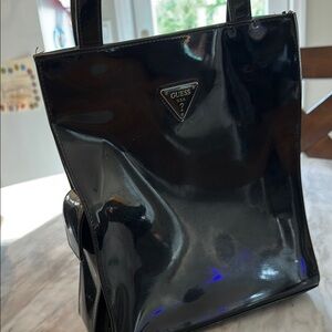 GUESS Black Patent Leather Tote Bag vintage 1990 y2k clueless anna nicole smith